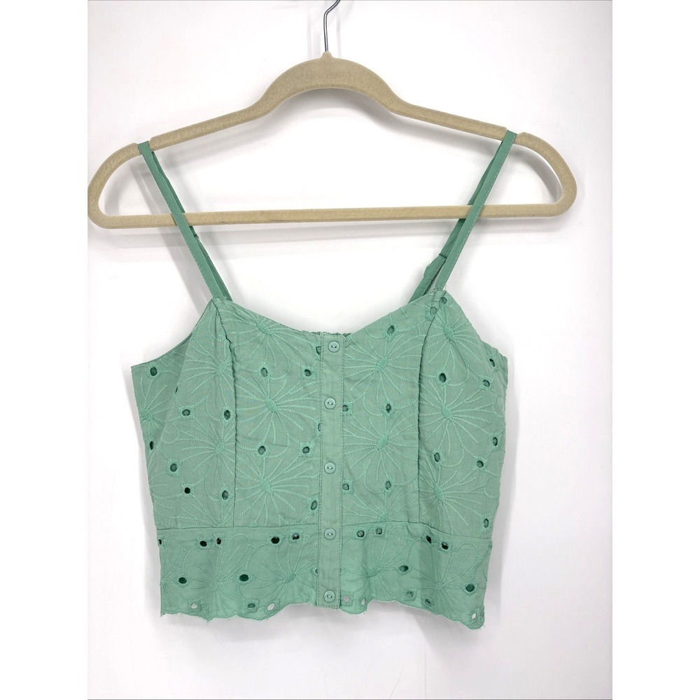 Ocean Drive Crop Top Small Green Smocked Camisole Milkmaid Cottagecore Boho